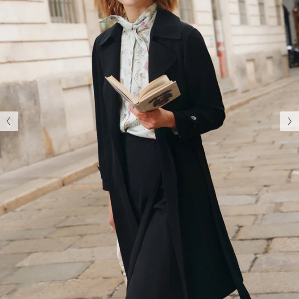 Black Triacetate Lace-up Women Trench Coat